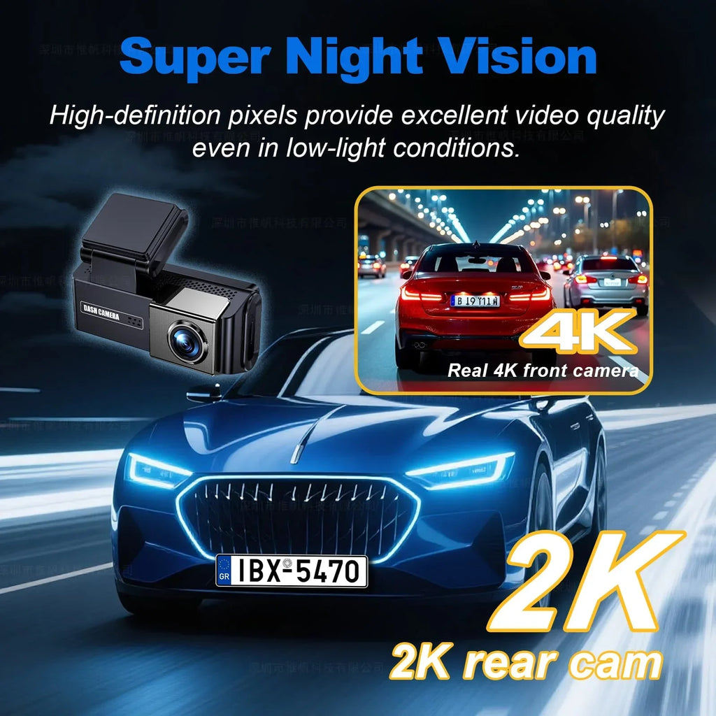 Dash Cam 4K Dual-channel Record 2K HDR 3.69'' IPS TouchScreen 24H Parking Monitor ADAS Car DVR WIFI APP 130° FOV Vehicle Recorde