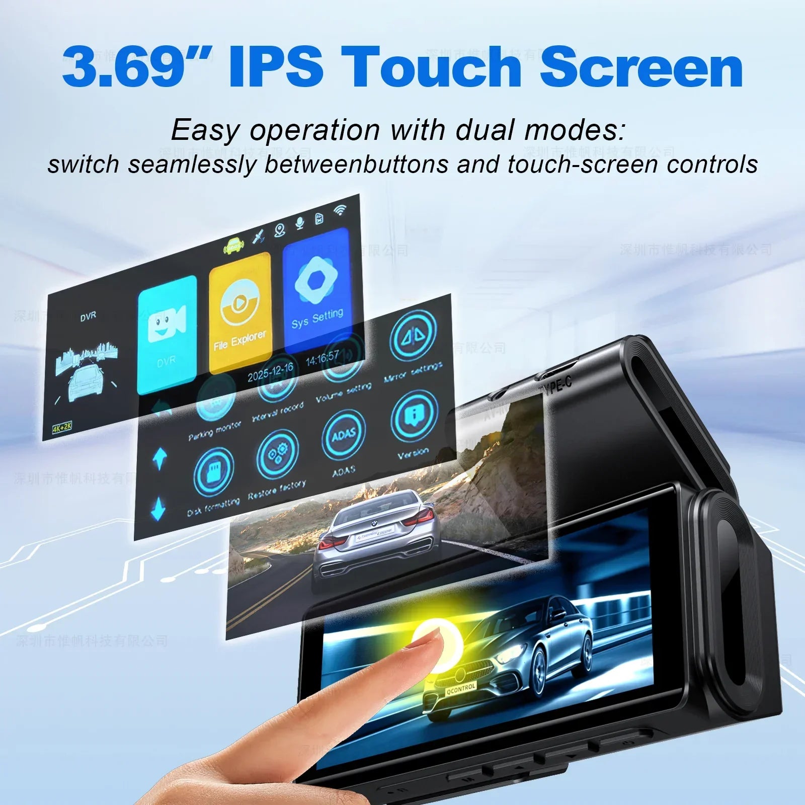 Dash Cam 4K Dual-channel Record 2K HDR 3.69'' IPS TouchScreen 24H Parking Monitor ADAS Car DVR WIFI APP 130° FOV Vehicle Recorde