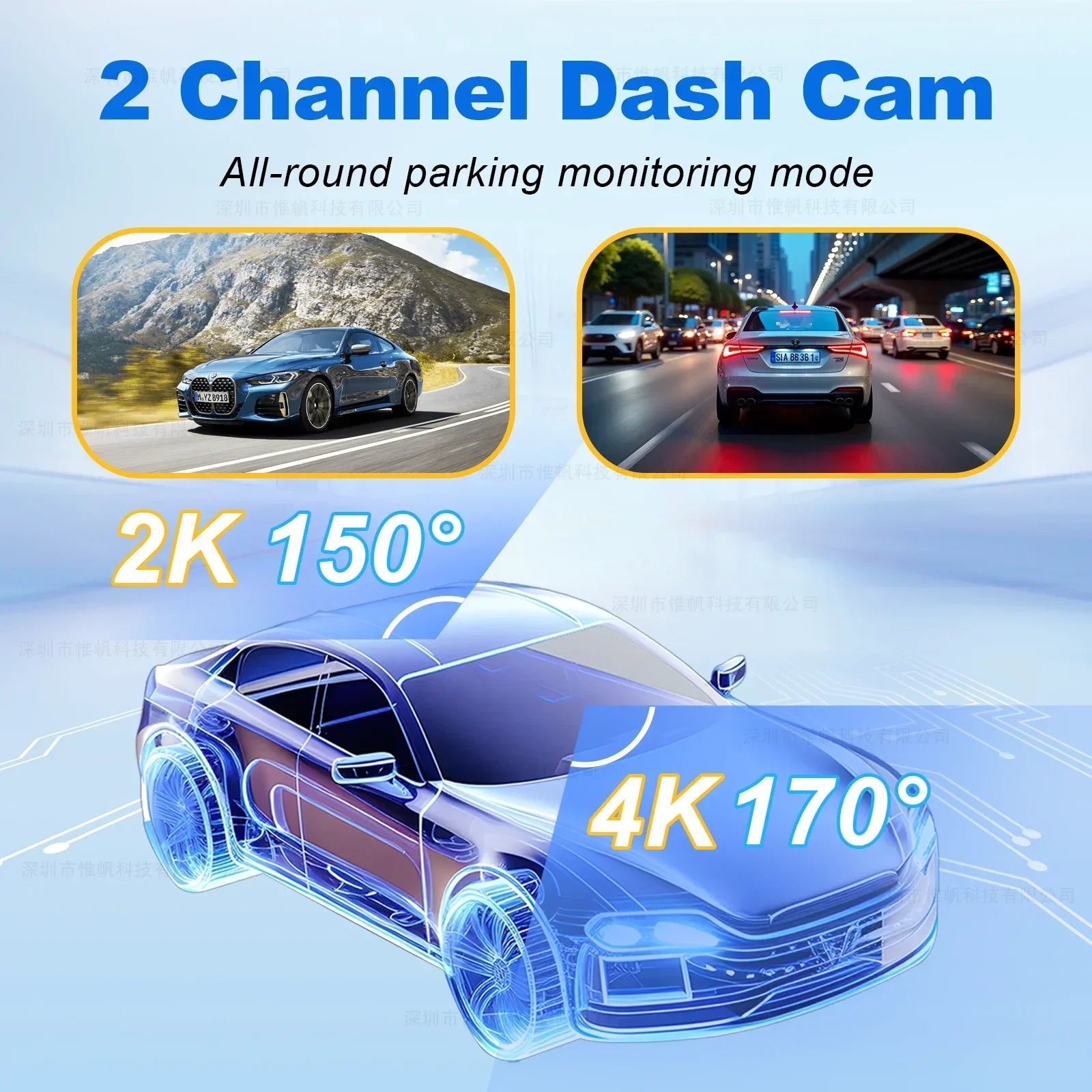 Dash Cam 4K Dual-channel Record 2K HDR 3.69'' IPS TouchScreen 24H Parking Monitor ADAS Car DVR WIFI APP 130° FOV Vehicle Recorde