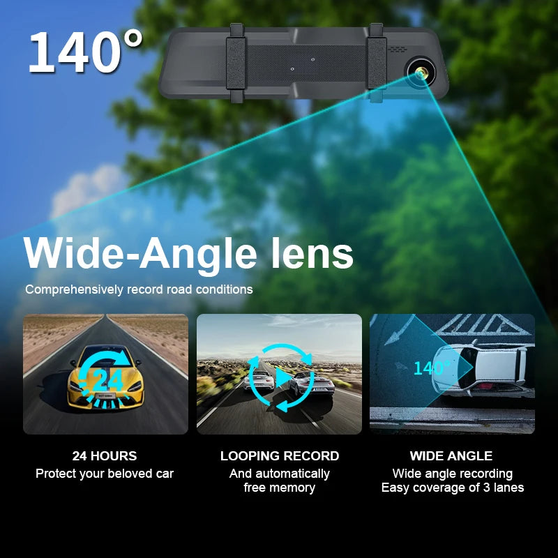 Dash cam, vehicle-mounted DVR, rearview mirror, driving recorder, dual-lens, front and rear cameras, video recorder, black box