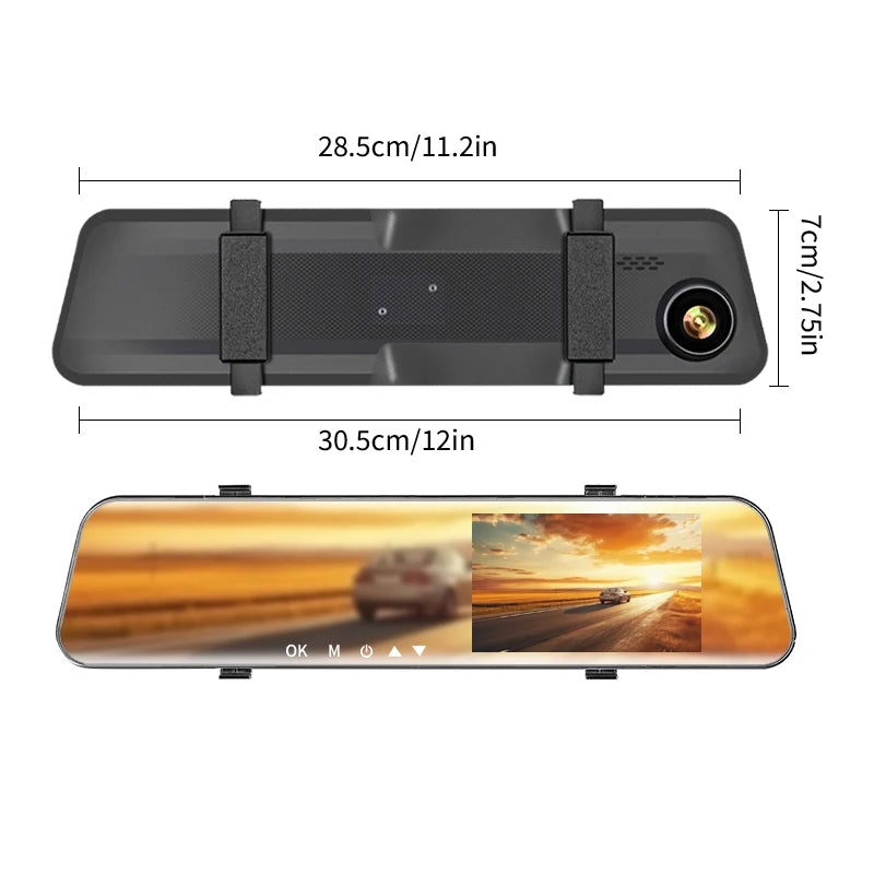 Dash cam, vehicle-mounted DVR, rearview mirror, driving recorder, dual-lens, front and rear cameras, video recorder, black box