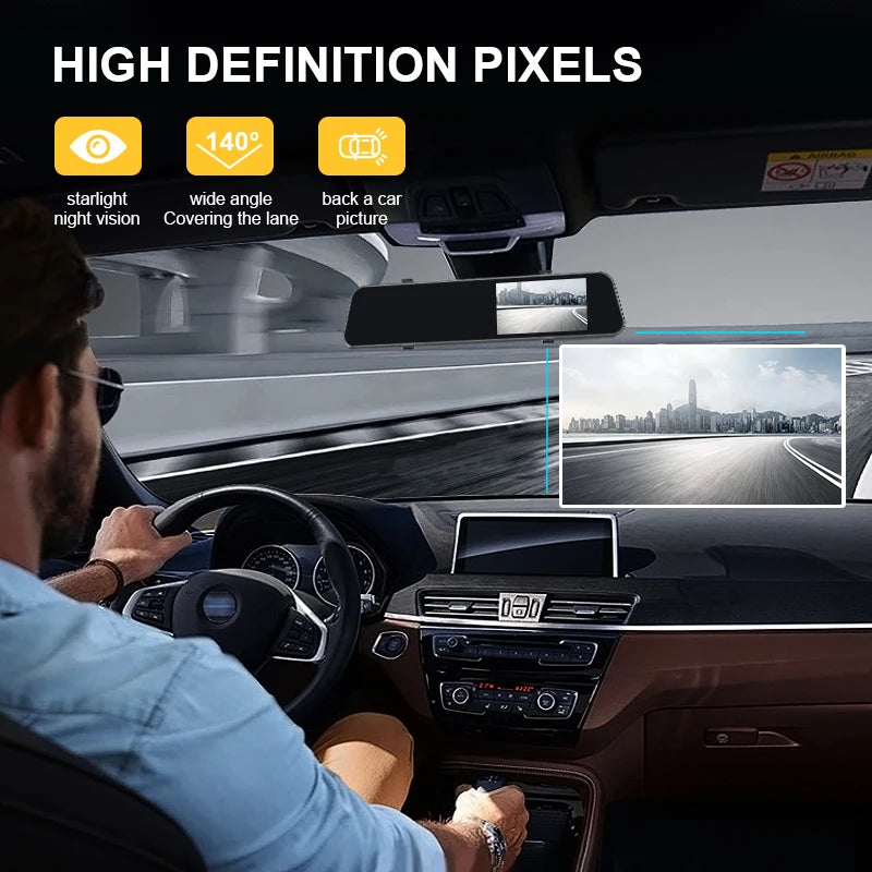Dash cam, vehicle-mounted DVR, rearview mirror, driving recorder, dual-lens, front and rear cameras, video recorder, black box