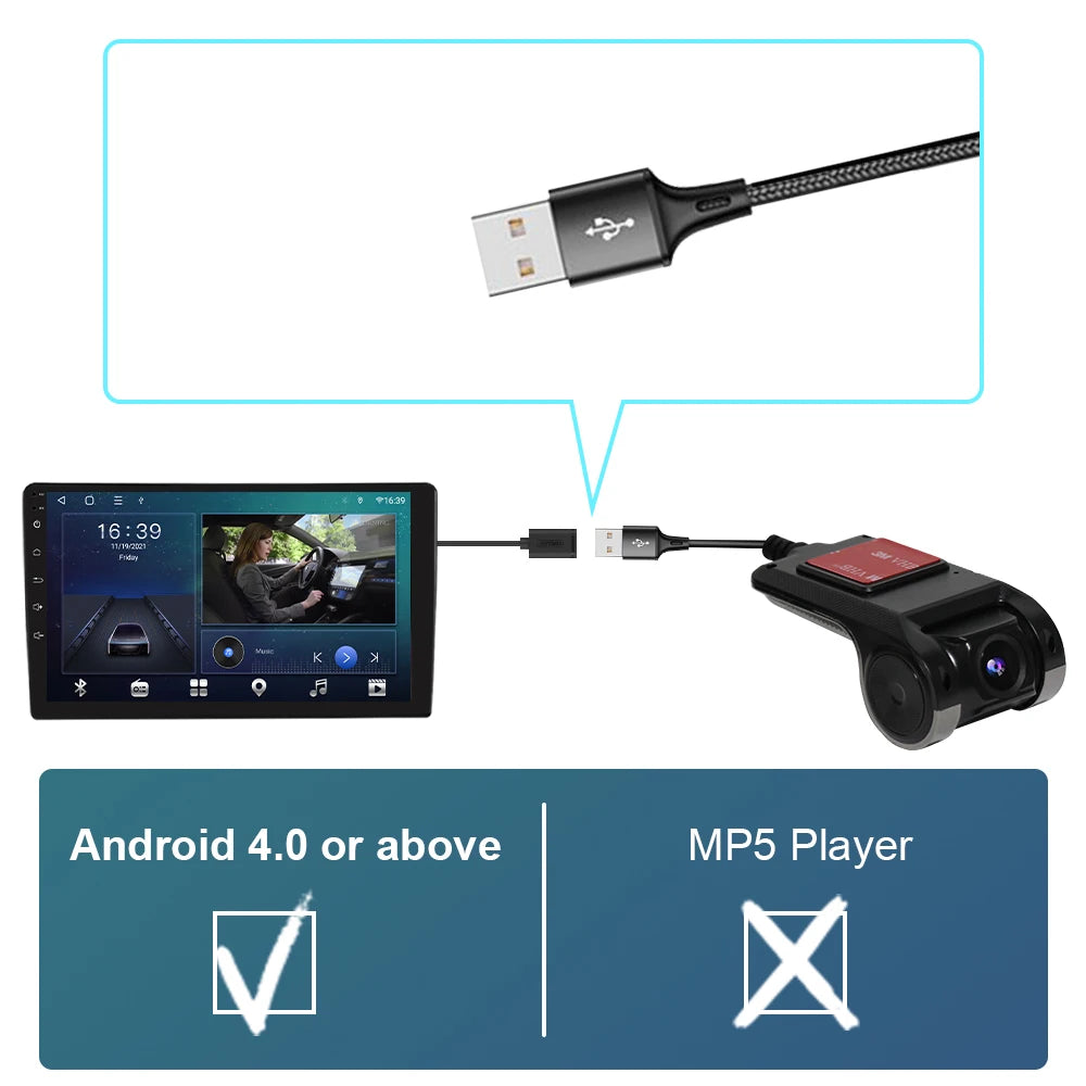 Dash Cam ADAS Car DVR HD 1080P USB Video Recorder For Android Navigation Front and Rear Dual Camera Loop Recording Night Vision